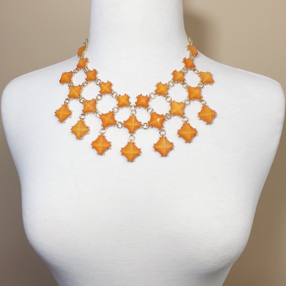Orange Glitter Squares Large Necklace Earrings Set - Picture 2 of 3
